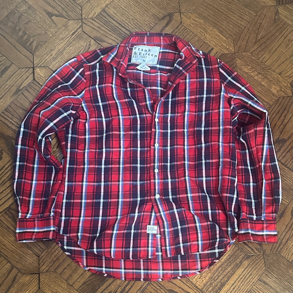 Frank & Eileen Women Red and Blue Plaid Oversized Shirt